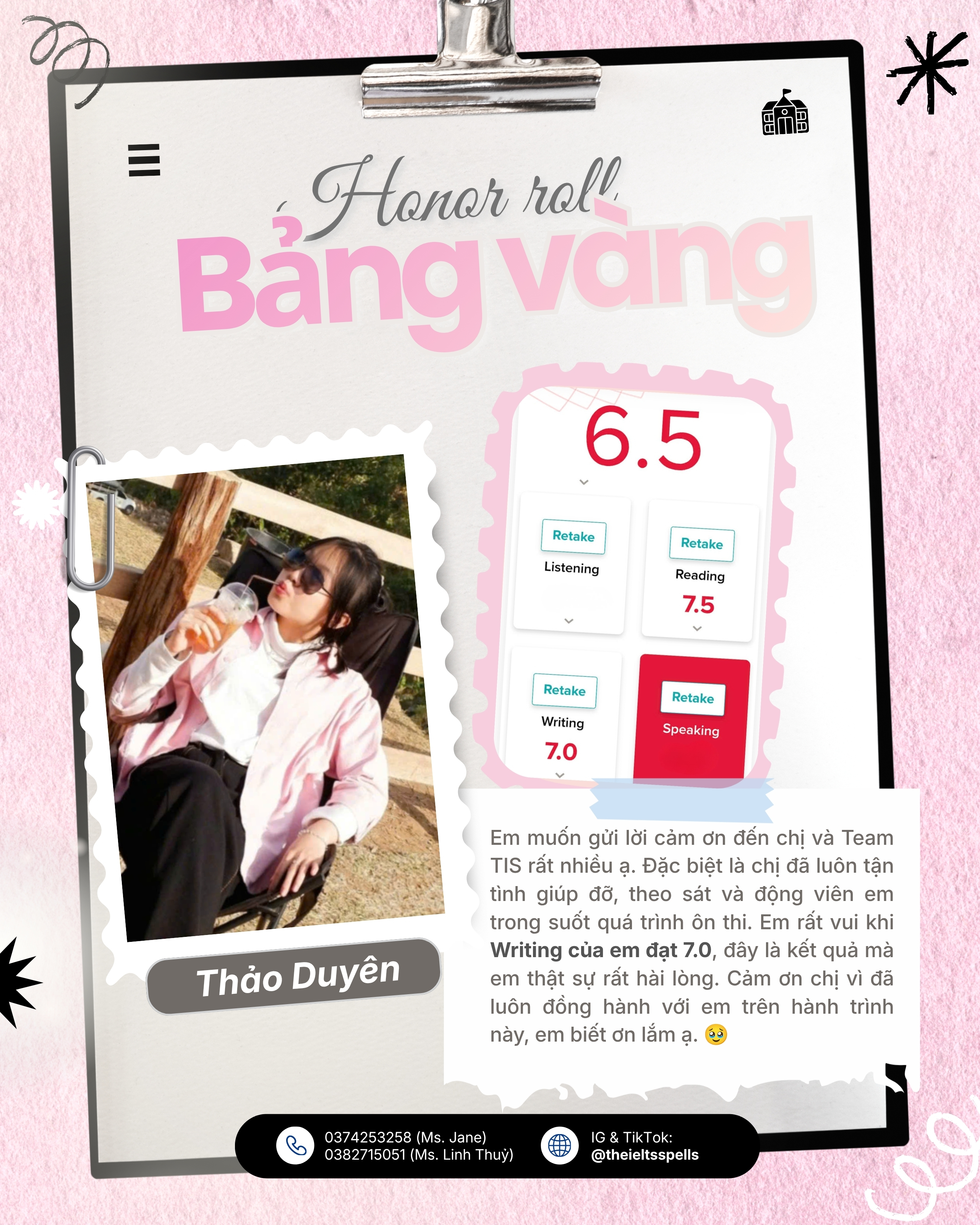Bảng vàng vinh danh Thảo Duyên